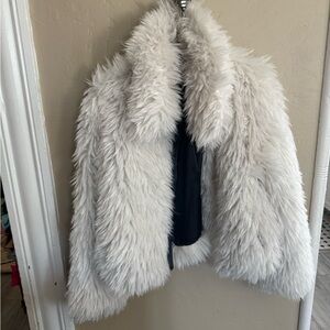 Avec Les Filles Cream Faux Fur Coat